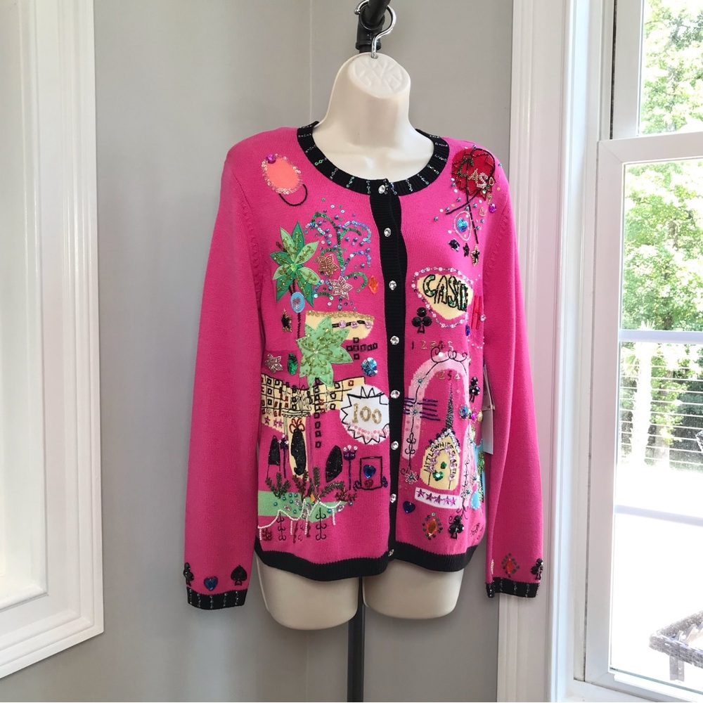 Vintage Berek Las Vegas Casino Travel Cardigan Sweater ~ Women’s Medium NWT - Picture 4 of 13